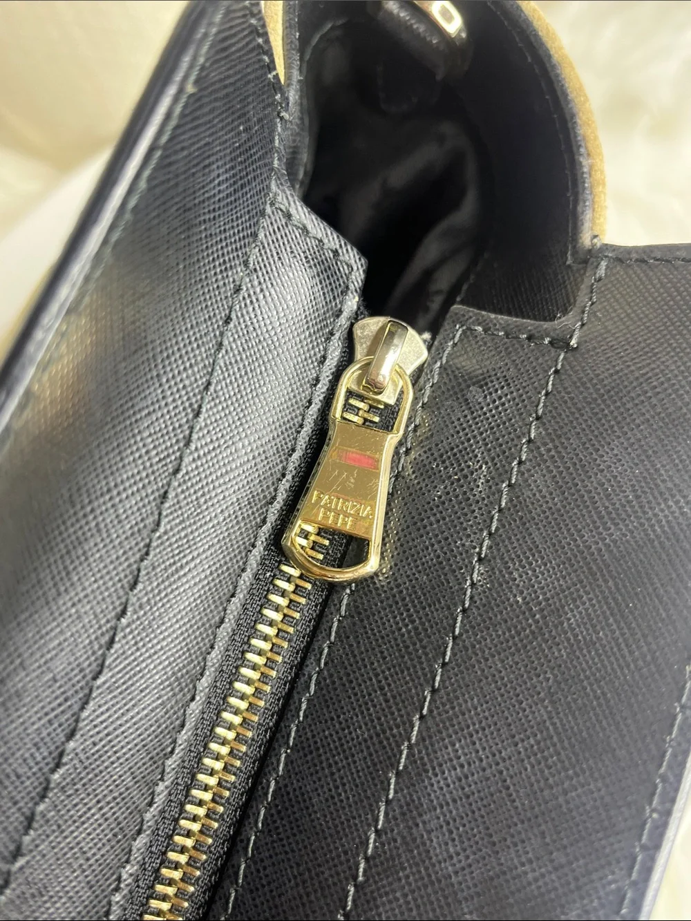Patrizia Pepe Beige Suede and Black Leather Satchel with Gold Lock